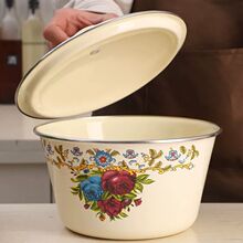 加厚特价搪瓷盆带盖老式复古珐琅碗食品级家用厨房猪油盆