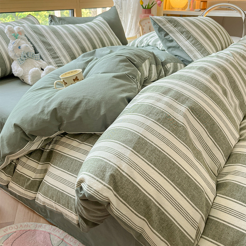 Algodón simple, algodón lavado con agua, cuatro piezas, 100 sábanas de algodón, dormitorios de estudiantes, tres piezas de cama