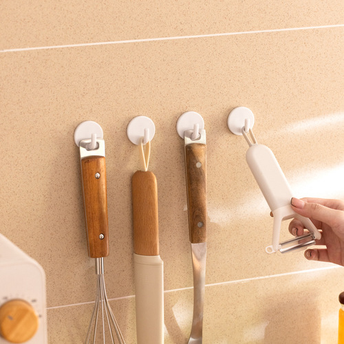 Yiyue simple mini round white small hooks 6 pack strong adhesive hooks no need to punch holes adhesive hooks traceless back door