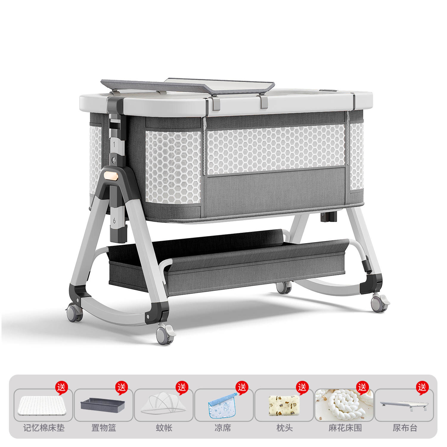 Cama de bebé móvil portátil cuna cama plegable multifuncional BB cama para recién nacidos empalme cama grande