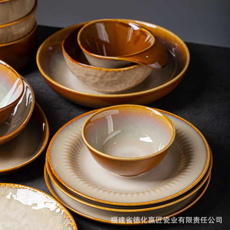 Cross-border LuCang Hotel Tableware Set Table Four-piece Set High-end Club Hot Pot Bowl and Plate Exquisite Household Spitting Bone Dish LC