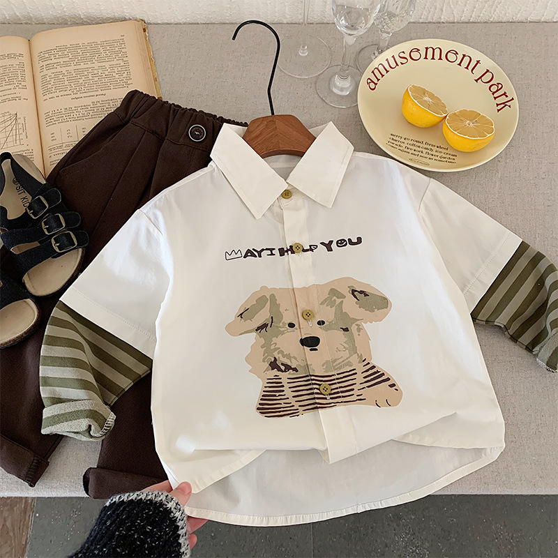 7068 Camisa de primavera para niños Camisa casual coreana de estilo occidental para niños 2025 nueva primavera y otoño hermosa camisa primavera