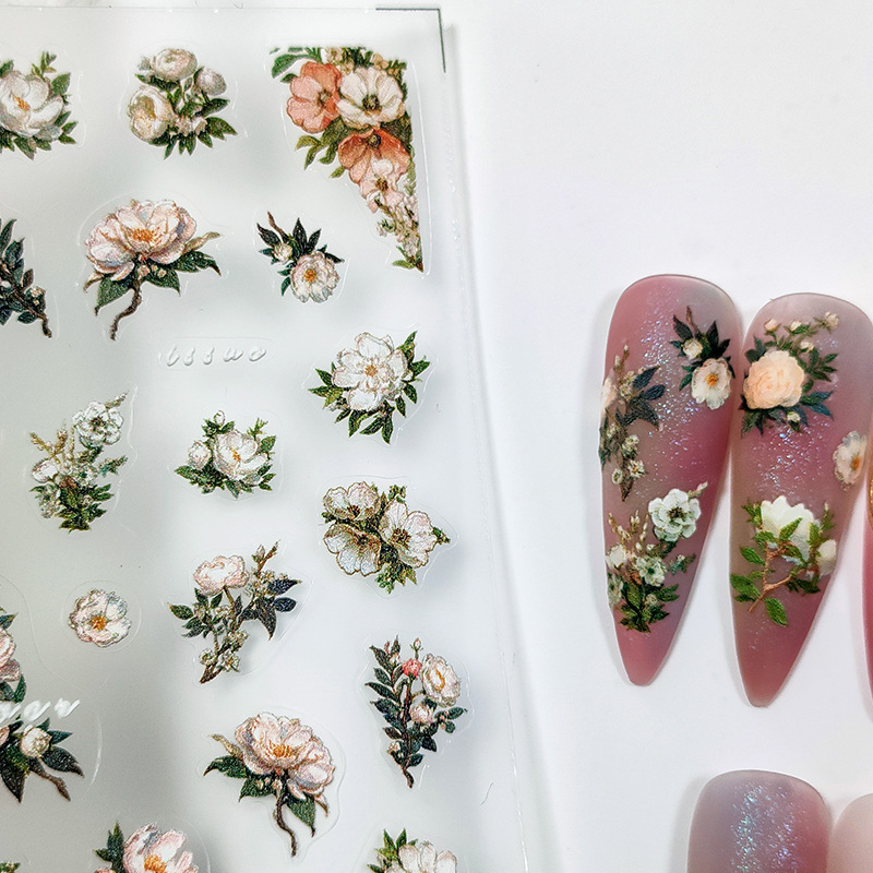 TENSOR Japonés 5D flor etiqueta engomada del clavo pro esmerilado Delgado pegamento trasero transparente Delgado resistente pegatina TS-3148 flor pura