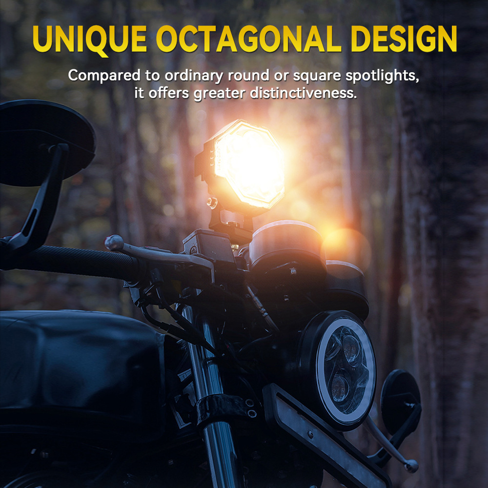 Customized Led Motorcycle Spotlights, Octagonal Spotlights, Dual-Color External Headlights, High-Brightness Electric Vehicle Lights