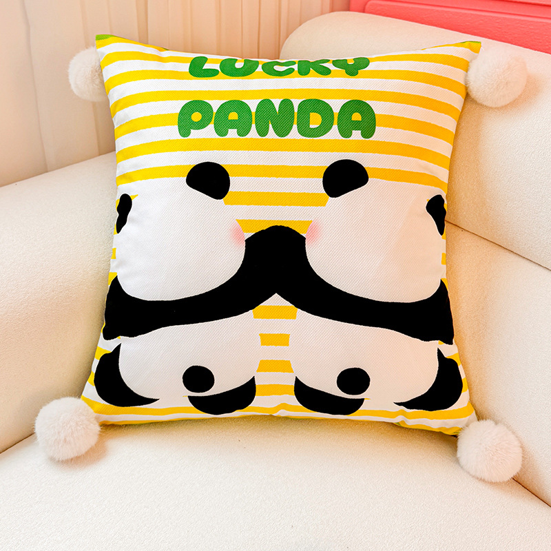 Panda Love Dopamine Almohada Funda de almohada Sofá de sala de estar Almohada de cintura abstracta con estampado de cabecera Bola de pelo