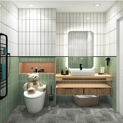 現代北歐淺藍綠白色格子廚房衛生間客廳面包瓷磚300×600釉面牆磚