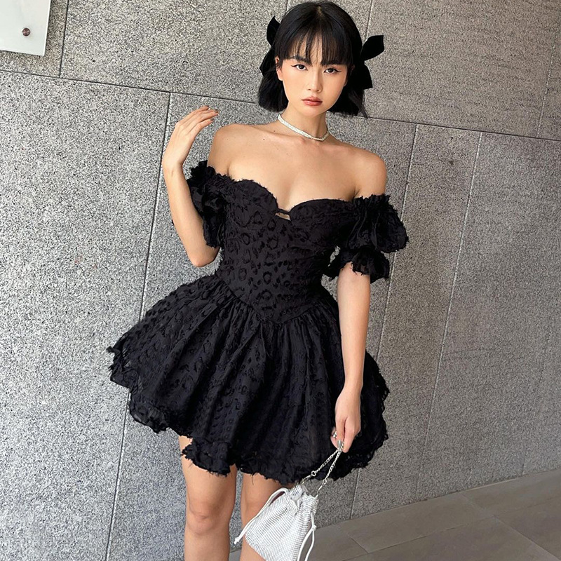 Women's 2023 Gothic V Neck Puff Sleeves Open Back Frayed