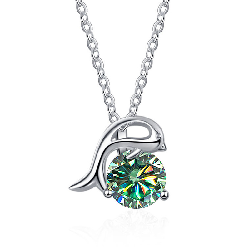 S925 plata delfín collar de zircon mozan temperamento coreano personalidad colgante mozan moda diamante colgante clavícula al por mayor