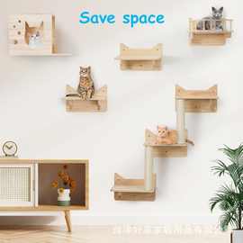 跨境墙面壁挂式木质猫窝家用宠物用品猫猫玩具剑麻绳木质猫咪爬架