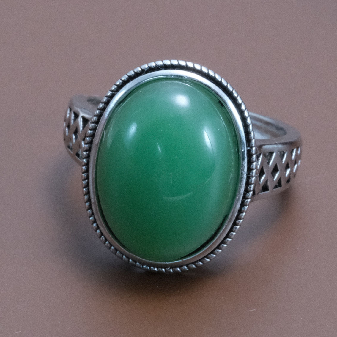 925银复古做旧镶嵌和田玉蛋面戒指泰银民族风女士开口食指环配饰