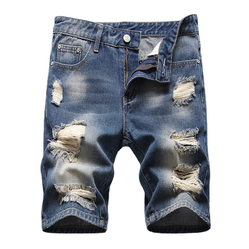 Nuovi jeans strappati da uomo, pantaloncini in denim a gamba dritta, alla moda e casual_voghion.com