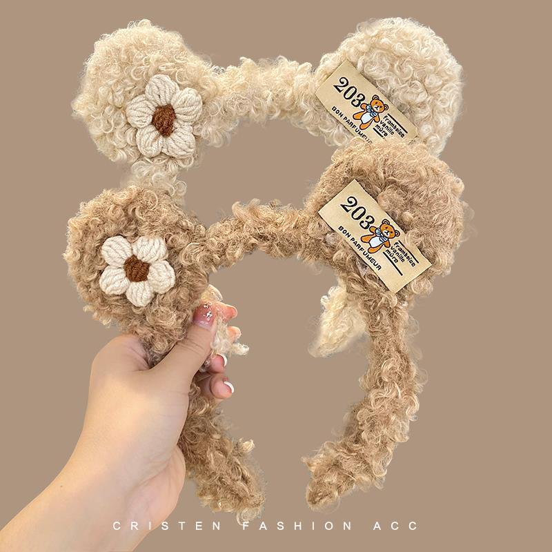 Lavar la cara de las mujeres lindas flores de oso correa de cabello de verano nuevo pinza de cabello rojo en línea joyas de peluche para la cabeza