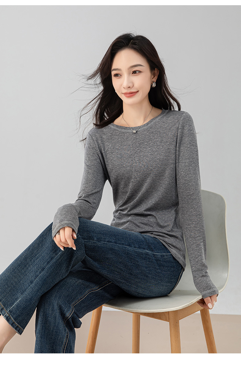 Áo thun nữ cổ tròn dáng rộng tay dài chất Tencel Cashmere phong cách retro Hàn Quốc — Màu cà phê chi tiết 16