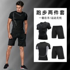 健身房运动套装男弹力紧身短袖t恤透气速干健身服跑步训练运动裤
