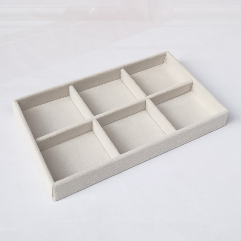 Beige caja de la joyería anillo de franela pendientes placa vacía joyería display rack joyería caja de almacenamiento bandeja al por mayor