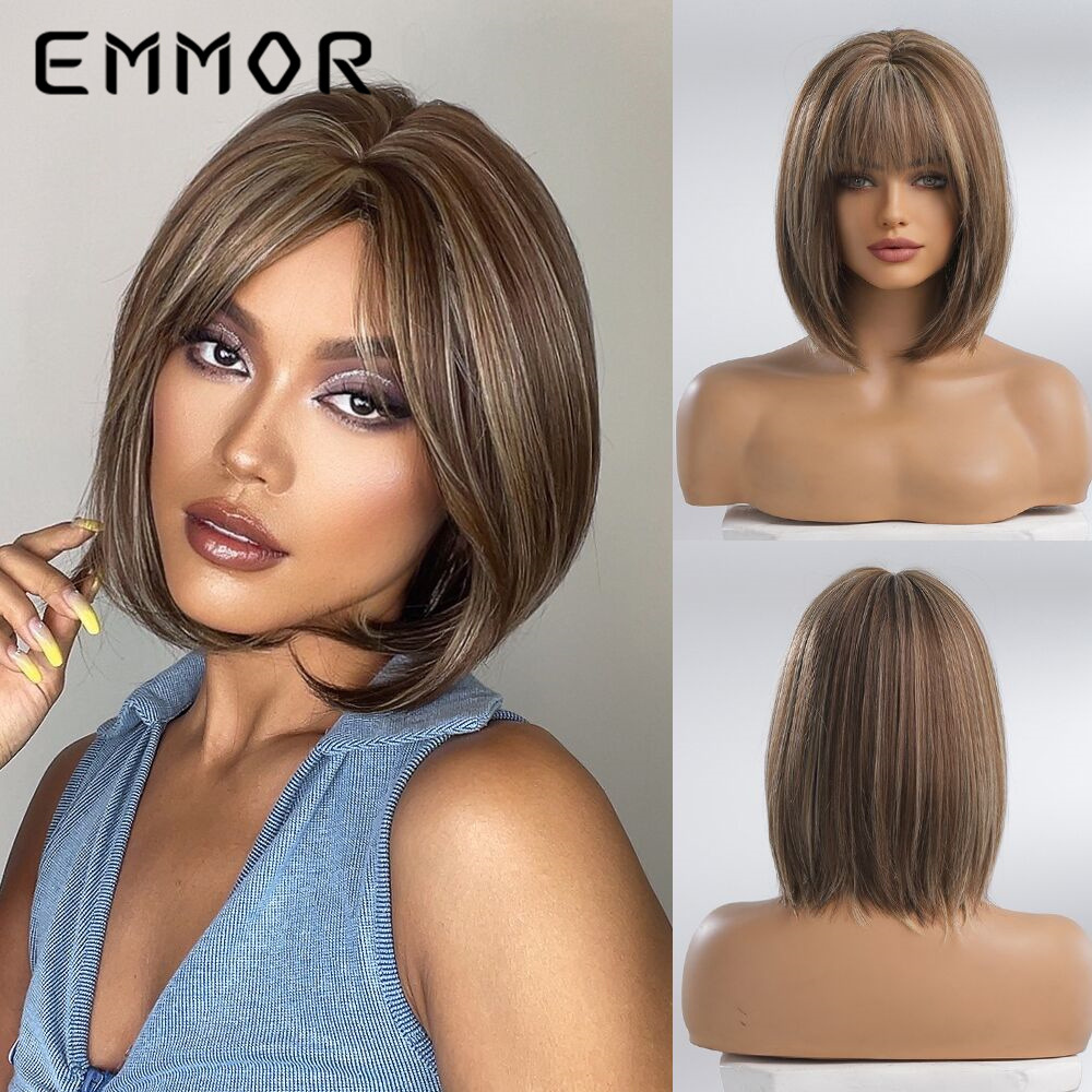 Comercio electrónico transfronterizo Comercio exterior nuevo pelo corto recto flequillo recto cabeza de Bobo Peluca de fibra química europea y americana fabricante de cubierta de cabeza completa femenina