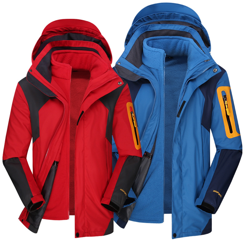 新款情侣冲锋衣三合一两件套户外登山服秋冬款外套保暖男女工作服