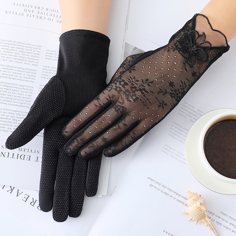 Guantes de protección solar de primavera y verano guantes de pantalla táctil de encaje conducción de las mujeres transpirable al aire libre protección solar guantes de equitación