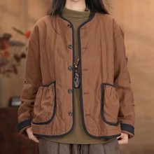 2025冬季新款短款亚麻夹棉开衫外套棉衣