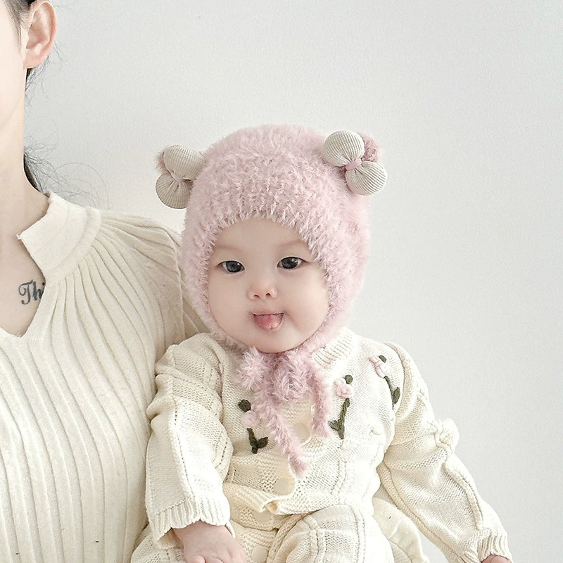 Children's winter woolen cute soft keep warm windproof hat for early age