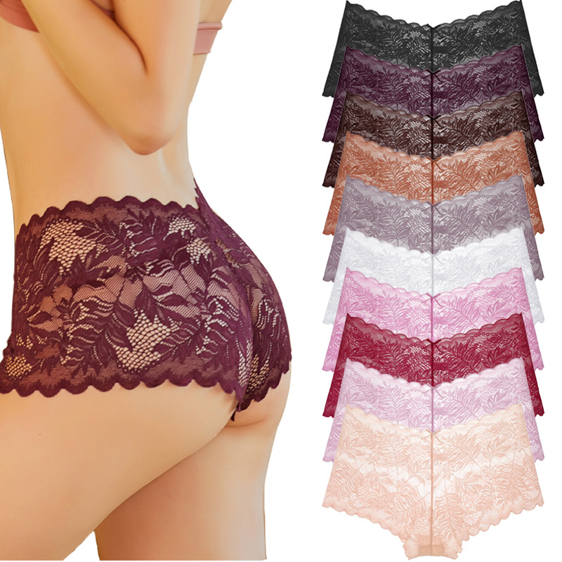 European and American cross-border popular women's lace underwear cotton bottom translucent seamless soft lace women's briefs