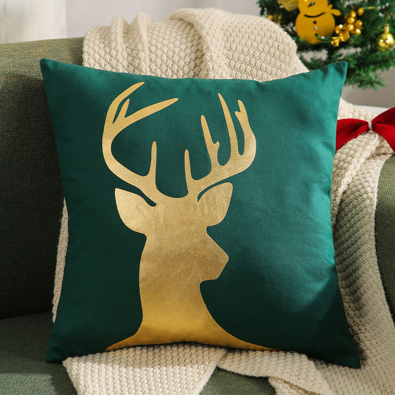 ヘラジカのクリスマスツリーブロンズ枕カバー、秋冬スノーフレーク刺繍クッションカバー45*45、クロスボーダーホットセール|undefined