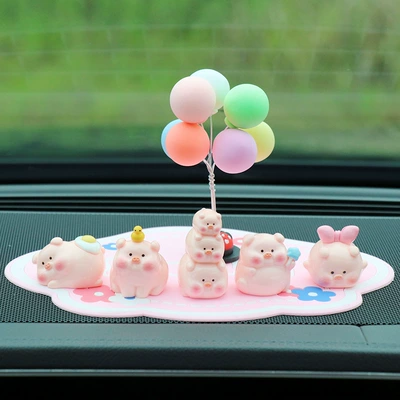 Car Ornaments, Car Dashboard Car ornaments - 5-little-pigs-mickey-light-color-balloons-pink-lucky-mat