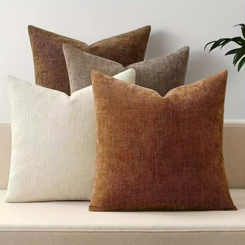 Cross-Border American Retro Soft Textured Chenille Throw Pillow Decorative Pillowcase Solid Color Cushion Cover Without Insert for Sofa
