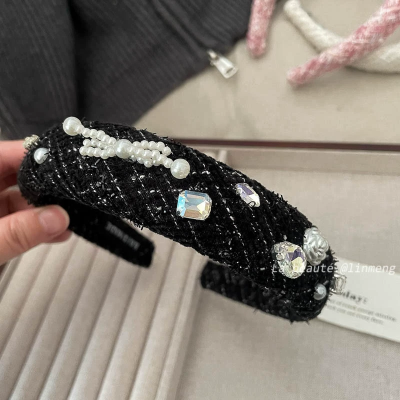 Ободок (стиль Chanel) — черная лента и широкий палитра цветов, элегантный корейский дизайн