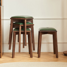 实木凳子可叠放客厅软包轻奢餐凳餐椅家用方凳简约化妆凳圆凳板凳