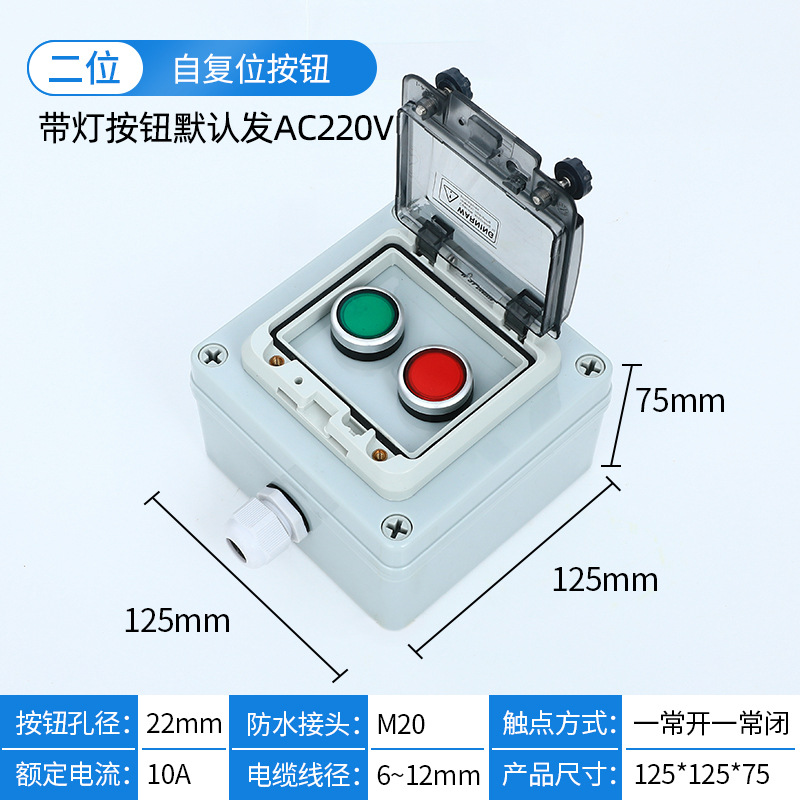 Two-position self-resetting button with light