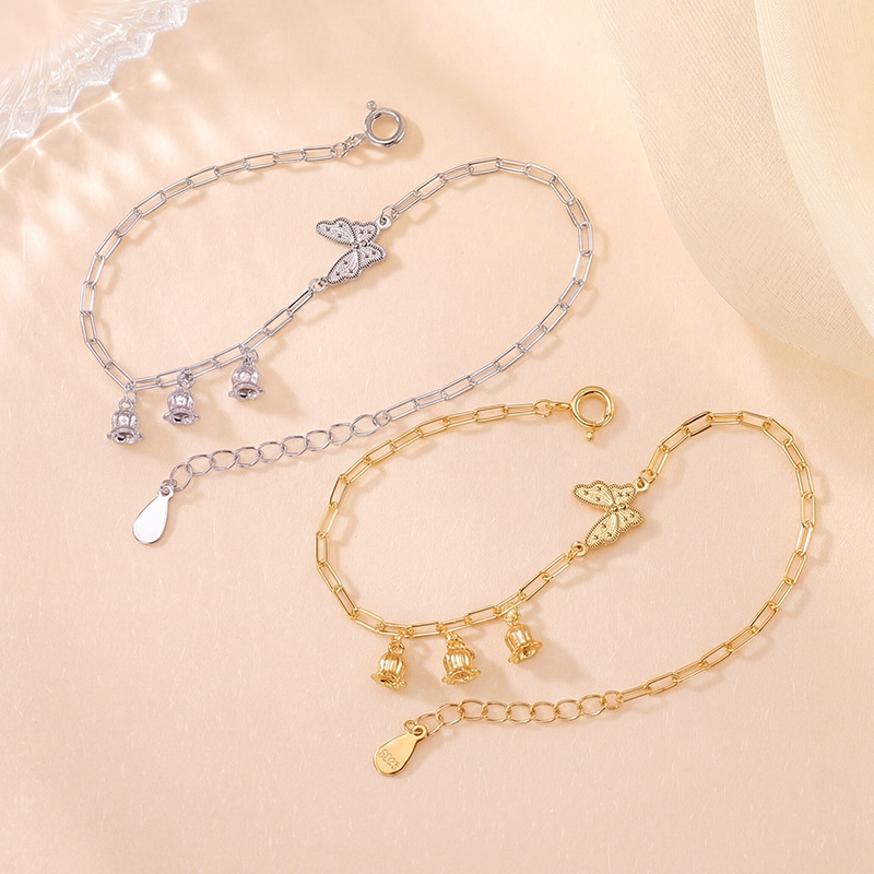 Vòng tay bạc S925 hình hươu bạc phong cách cổ điển, tua rua bướm nhẹ nhàng — Loại bạc