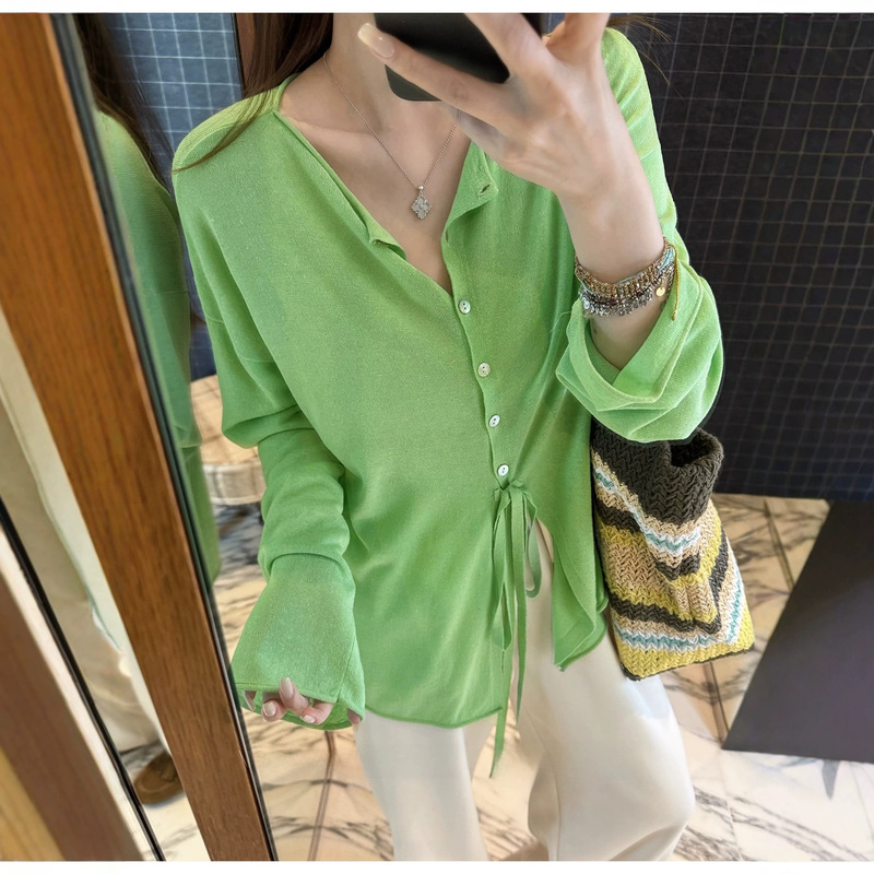 Mx Tencel Linen Ice Yarn Sun Protection Thin Cover-Up, Beautiful and Lightweight Knitted Long-Sleeve Cardigan That Can Be Worn Front or Back