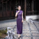 Lin Xiangman Purple Long Cheongsam 2025 Spring New New Chinese Style High-end Temperament Short-sleeved National Style dress