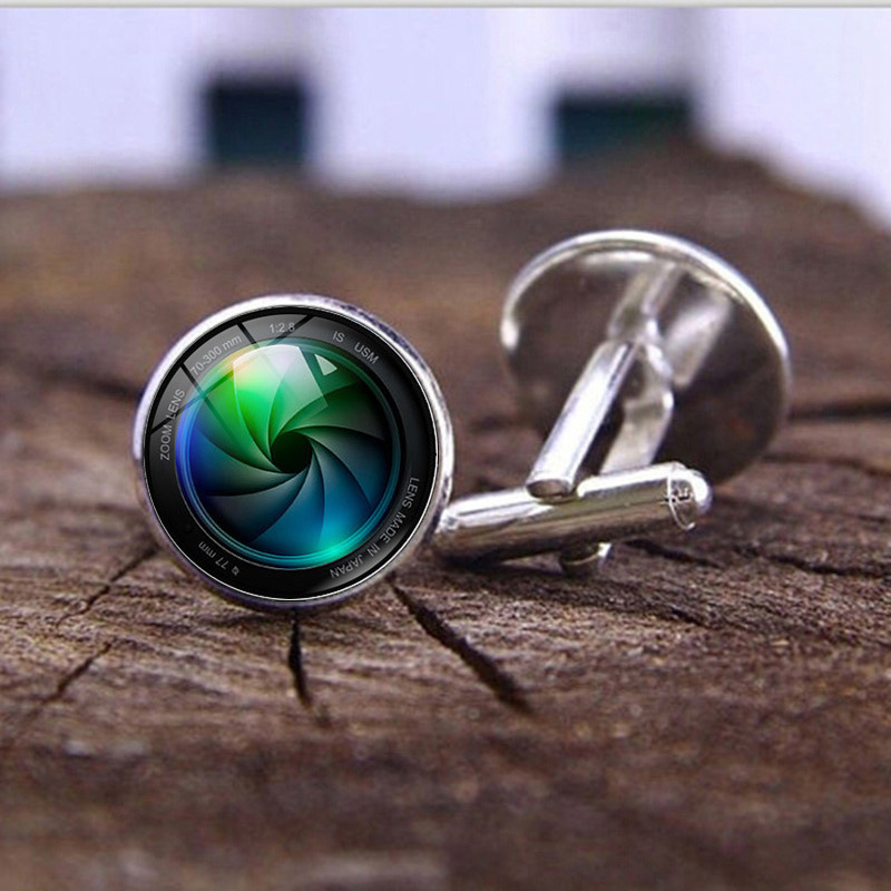 相機鏡頭圖案時光寶石袖扣銀色法式襯衫男士袖扣袖釘時尚配飾批發