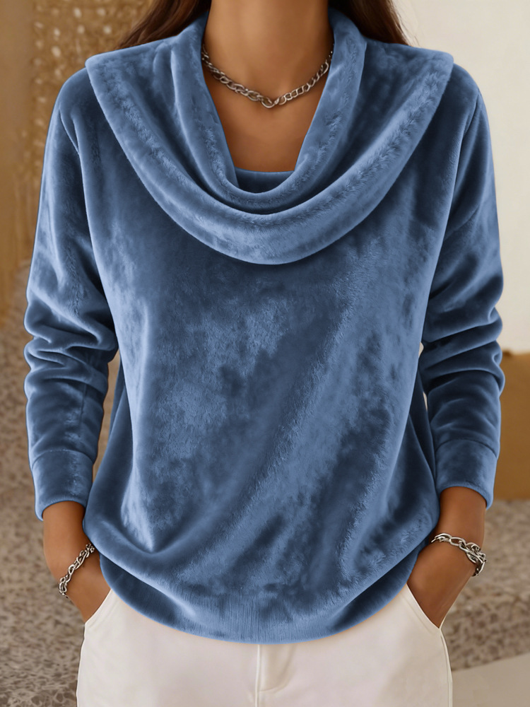 Casual Relaxed-fit Fashionable Solid-color Plush Long-sleeve Knit Top — product photo 4