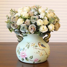简约美式田园双耳花瓶创意陶瓷花瓶 欧式装饰餐桌茶几摆设工艺品