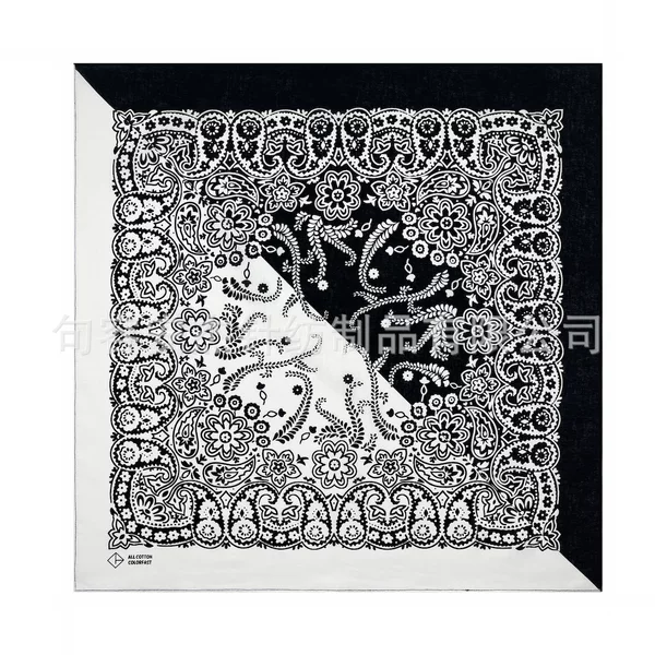European and American Black and White Color Matching Pure Cotton Cashew Flower Square Scarf Trendy Hip-Hop Headscarf Headband Motorcycle Heavy Machine Cycling Mask