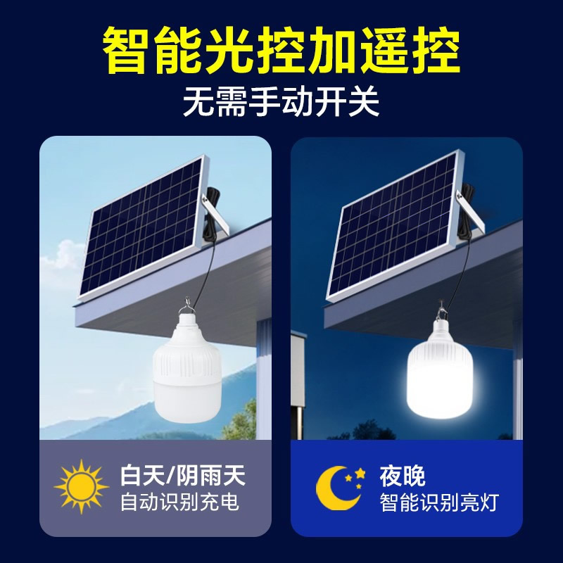 新款太阳能灯泡超亮户外庭院灯挂灯防水充电家用室内一拖二照明灯|undefined