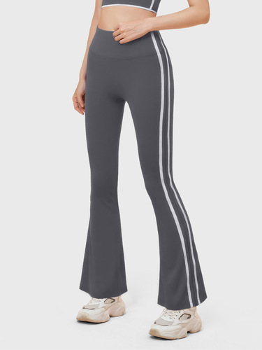 New style striped black micro-trumpet yoga pants for women, high-waist peach hip fitness pants, casual sweatpants