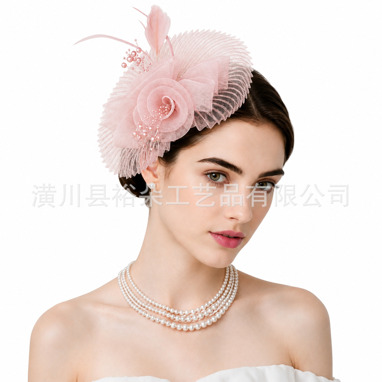 Amazon Sweet Mesh Flower Headpiece European and American Bridal Hair Accessory for Horse Racing Festival, Banquet, Party, Feather Hair Accessory Wholesale