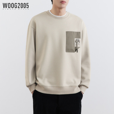 吾格男装简约撞色加绒加厚卫衣男2022秋冬新款潮保暖上衣男士卫衣