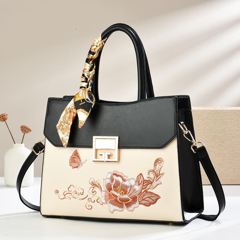 Bolso Bandolera con Bordado Tradicional para Mujer de PU con Bordado y Cierre de Cremallera para Uso Diario