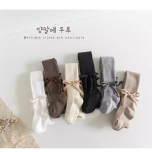 秋季新款儿童连裤袜宝韩版素色小蝴蝶结打底裤精梳棉公主褲