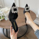 2024 Summer new Korean style rhinestone square buckle pointed toe closed toe half slippers stiletto heel sandals women's shoes foreign trade women's shoes