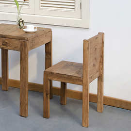 全实木餐椅简约休闲舒适靠背民宿推荐老榆木自然风化原木书桌椅子