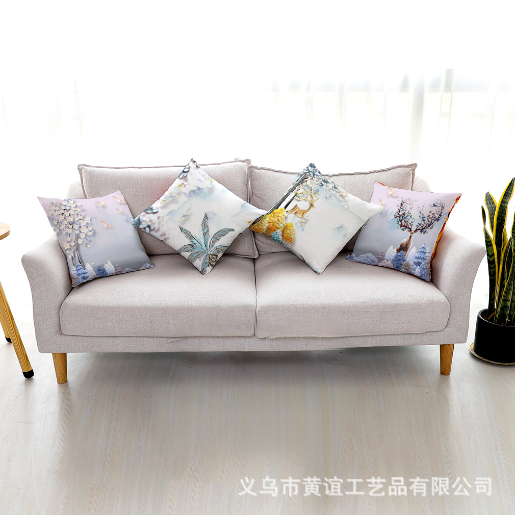 wish 亚马逊艺术浮雕装饰画绒布抱枕套 汽车抱枕家居沙发靠垫批发