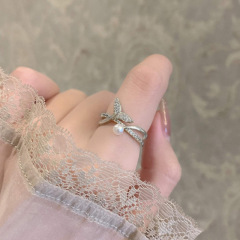 甜酷風美人魚尾戒指女氣質輕奢高級感精緻鋯石開口指環個性食指戒