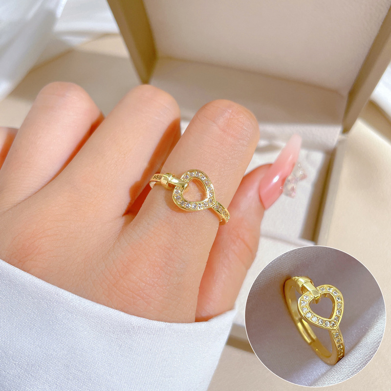 Light Luxury Love Full Diamond Ring Opening Adjustable Simple Jewelry Japanese Ring Couple Ring_voghion.com