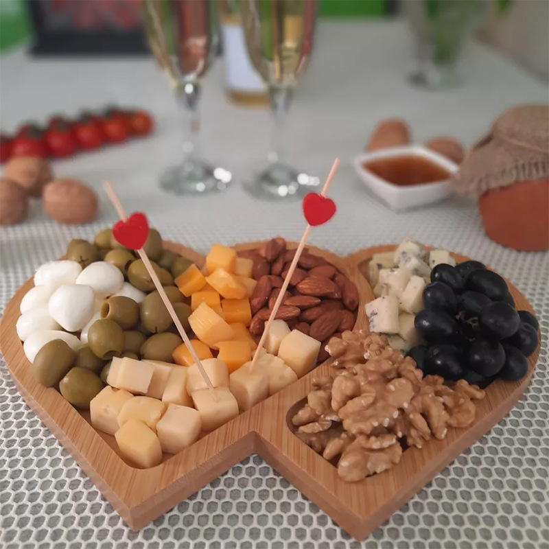 bandeja de madera fiesta snack bandeja de frutas para bebés casa bandeja de alimentos suplementarios bandeja de madera creativa en forma de corazón